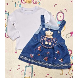 Детска рокля с дънков сукман и бяла блуза с ИГРАЧКА