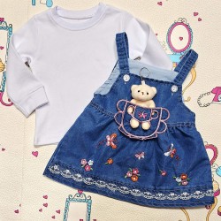 Детска рокля с дънков сукман и бяла блуза с ИГРАЧКА