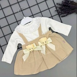 Сладка бебешка рокля в  бежово и бяло с МЕЧЕНЦА