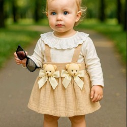 Сладка бебешка рокля в бежово и бяло с МЕЧЕНЦА Сладка бебешка рокля в бежово и бяло с МЕЧЕНЦА