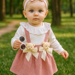 Сладка бебешка рокля в розово и бяло с МЕЧЕНЦА Сладка бебешка рокля в розово и бяло с МЕЧЕНЦА