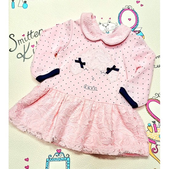 Сладка бебешка рокля в светло розово на точки с дантела САНА