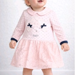 Сладка бебешка рокля в светло розово на точки с дантела САНА