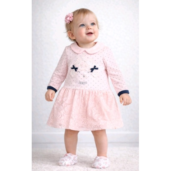 Сладка бебешка рокля в светло розово на точки с дантела САНА