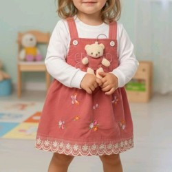 Детска рокля със сукман в корал и бяла блуза с ИГРАЧКА