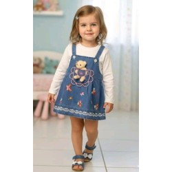 Детска рокля с дънков сукман и бяла блуза с ИГРАЧКА