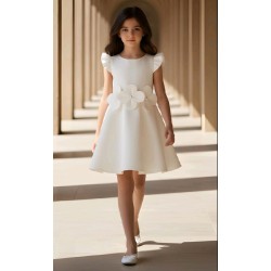 Официална детска рокля в бяло без ръкав БЕЛА с цветя