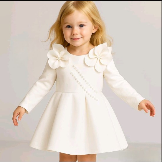 Официална детска рокля в бяло с дълъг ръкав ЛЕЙДИ