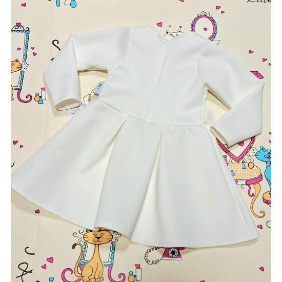 Официална детска рокля в бяло с дълъг ръкав ЛЕЙДИ с цветя и перли