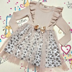 Разкошна детска рокля в бежово с тюл и СЪРЧИЦА Разкошна детска рокля в бежово с тюл и СЪРЧИЦА