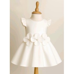 Официална детска рокля в бяло без ръкав БЕЛА с цветя