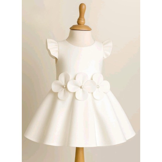 Официална детска рокля в бяло без ръкав БЕЛА с цветя