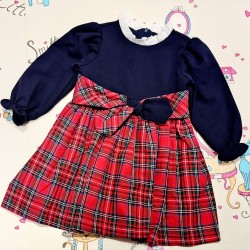Коледна детска рокля в тъмносиньо и червено каре Коледна детска рокля в тъмносиньо и червено каре