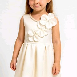 Официална детска рокля в бяло без ръкав ЛЕЙДИ с цветя и перли