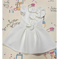 Официална детска рокля в бяло без ръкав ЛЕЙДИ с цветя и перли