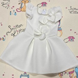 Официална детска рокля в бяло без ръкав ЛЕЙДИ с цветя и перли