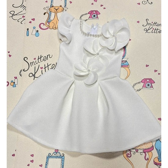 Официална детска рокля в бяло без ръкав ЛЕЙДИ с цветя и перли Официална детска рокля в бяло без ръкав ЛЕЙДИ с цветя и перли