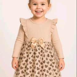 Разкошна детска рокля в бежово с тюл и СЪРЧИЦА Разкошна детска рокля в бежово с тюл и СЪРЧИЦА