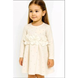 Официална детска рокля в бяло с дълъг ръкав ЛЕЙДИ с цветя и перли