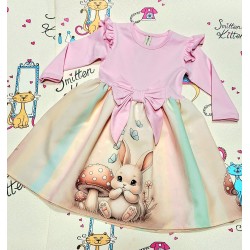 Красива детска рокля в светло розово ЗАЙЧЕТО И ГЪБКИТЕ