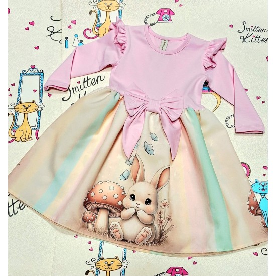 Красива детска рокля в светло розово ЗАЙЧЕТО И ГЪБКИТЕ