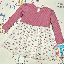 Детска рокля в бяло с декоративно розово болеро с цветчета