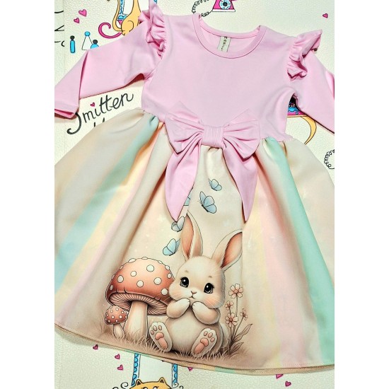 Красива детска рокля в светло розово ЗАЙЧЕТО И ГЪБКИТЕ