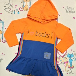 Спортна детска рокля в оранжево и синьо с качулка