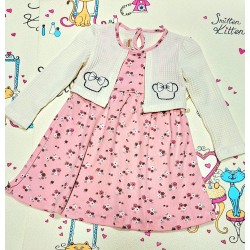 Детска рокля в светло розово с декоративно бяло болеро с цветчета