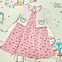 Детска рокля в светло розово с декоративно бяло болеро с цветчета