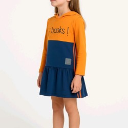 Спортна детска рокля в оранжево и синьо с качулка Спортна детска рокля в оранжево и синьо с качулка