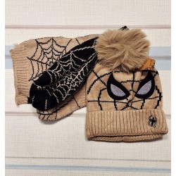 Детски комплект от плетена шапка и шал в бежово СПАЙДЪРМЕН