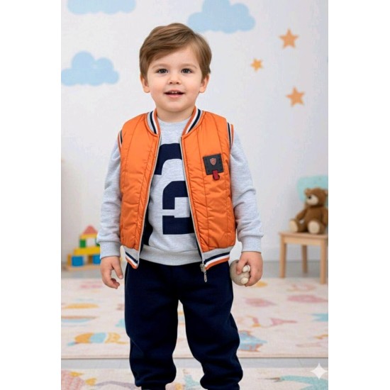 Детски ватиран комплект с оранжев елек