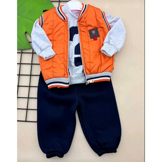 Детски ватиран комплект с оранжев елек