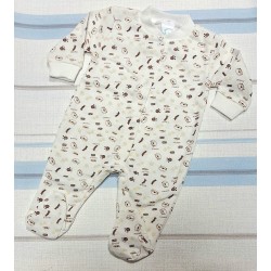 Бебешки леко ватиран гащеризон в бяло и кафяво МЕЧЕТА