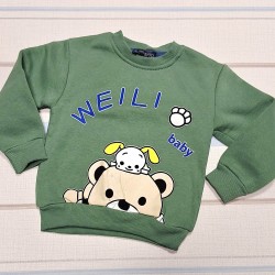 Ватирана детска блуза в зелено с мечета Ватирана детска блуза в зелено с мечета