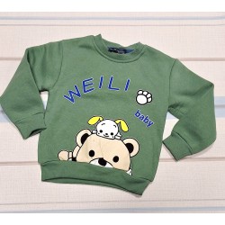 Ватирана детска блуза в зелено с мечета