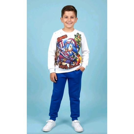 Детски ватиран Коледен комплект в синьо и бяло СОНИК Детски ватиран Коледен комплект в синьо и бяло СОНИК