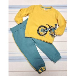 Детски ватиран комплект в жълто и зелено с МОТОР