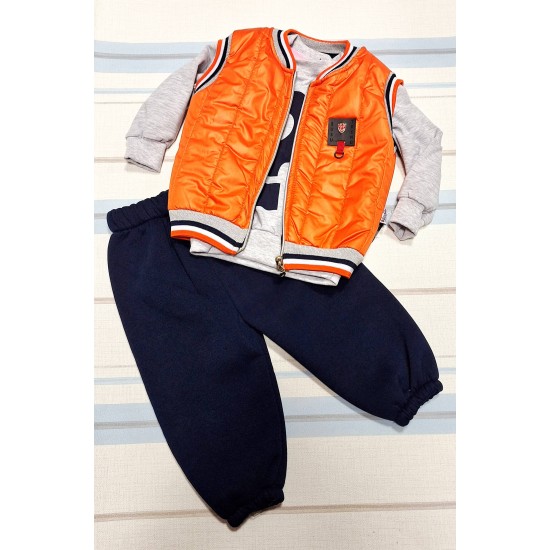 Детски ватиран комплект с оранжев елек