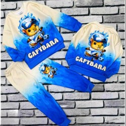 Детски ватиран мек комплект CAPIBARA в синьо и екрю Детски ватиран мек комплект CAPIBARA в синьо и екрю