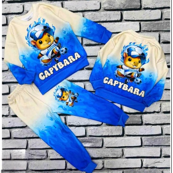 Детски ватиран мек комплект CAPIBARA в синьо и екрю