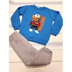 Ватиран детски комплект в сиво и синьо МЕЧКО