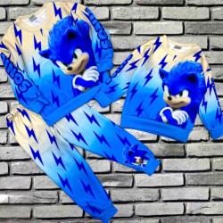 Детски ватиран комплект със СОНИК в синьо и екрю Детски ватиран комплект със СОНИК в синьо и екрю