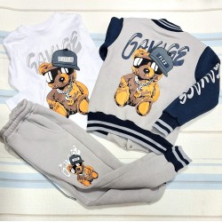 Луксозен Ватиран детски комплект 3части с яке в светло сиво и синьо БАРИ