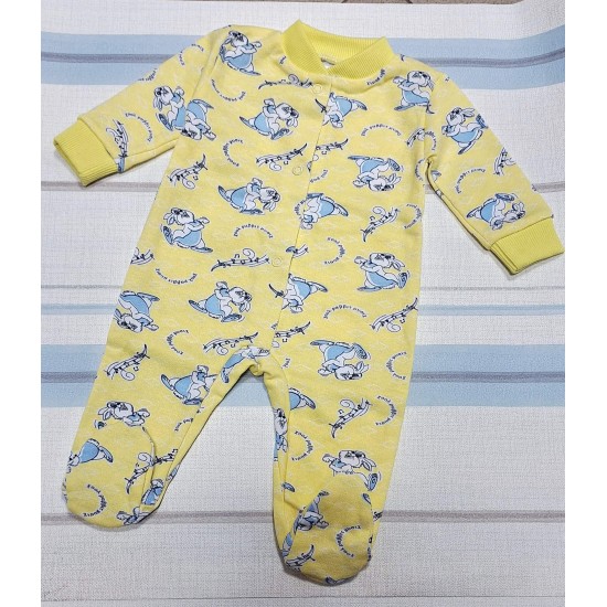 Бебешки леко ватиран гащеризон в жълто със зайчета Бебешки леко ватиран гащеризон в жълто със зайчета