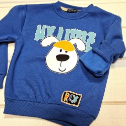 Ватирана детска блуза в синьо с кученце