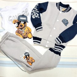 Луксозен Ватиран детски комплект 3части с яке в светло сиво и синьо БАРИ