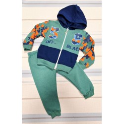 Ватиран детски анцуг в зелено МИЛИТАРИ 