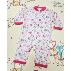 Бебешки леко ватиран гащеризон Меченца в бяло и циклама